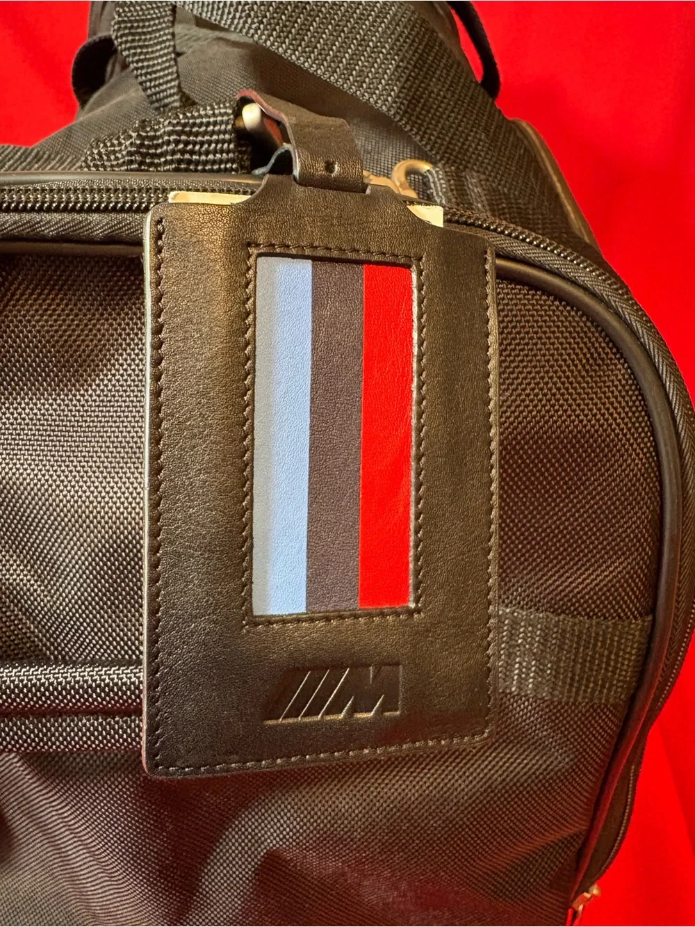 BMW M Sport Ballistic Nylon Duffel Travel Bag w/ Leather Luggage Tag